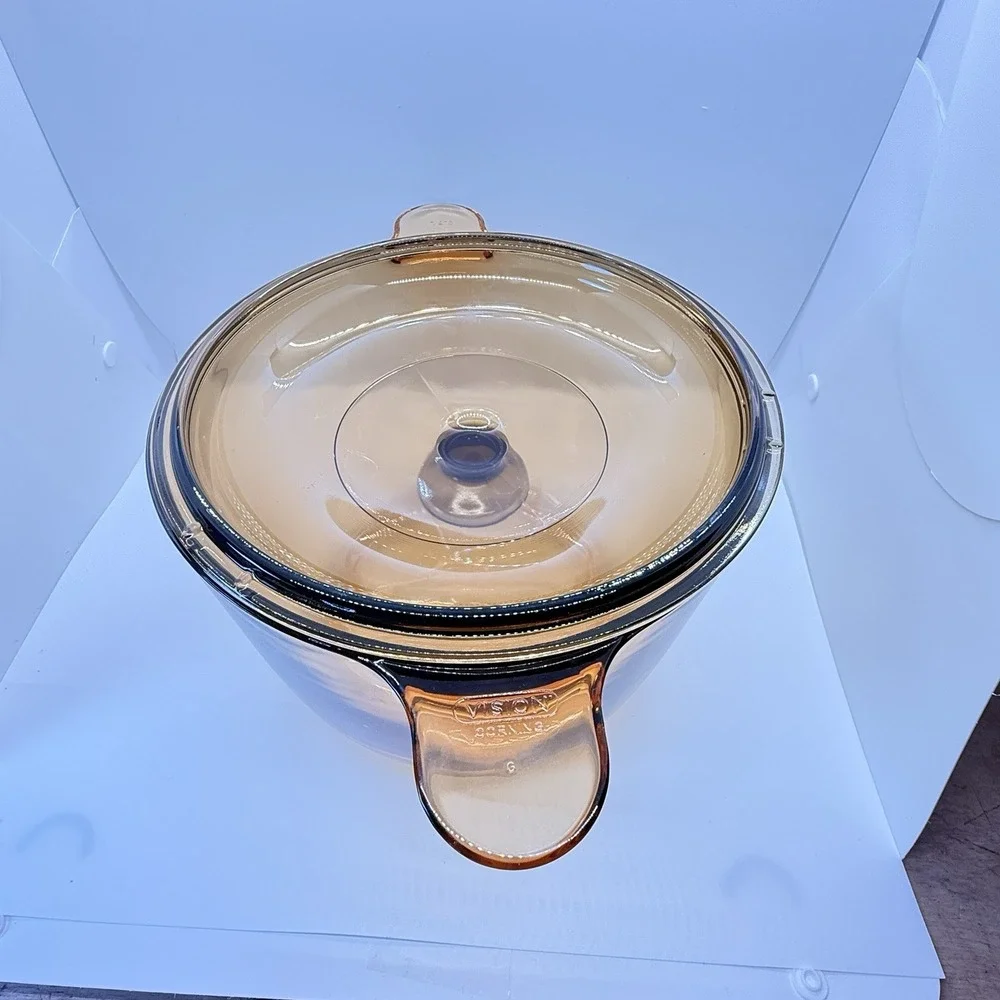 Vintage Corning Visions 3.5L Amber Stockpot Made in France 1980s Retro